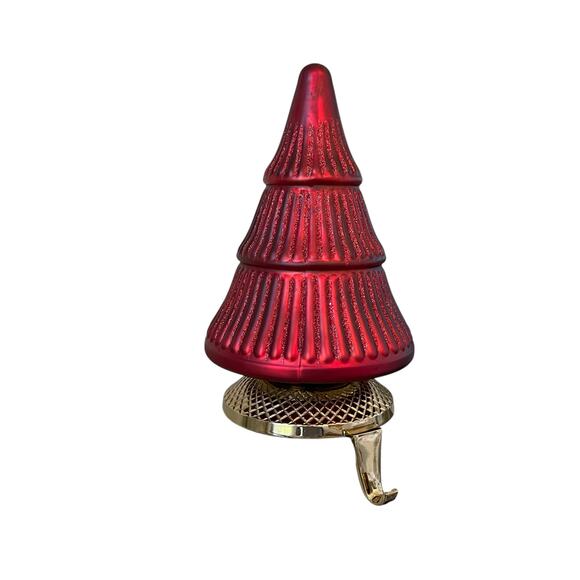NEIMAN MARCUS Matte Christmas Tree Stocking Holder Holiday Red Glitter New - Picture 7 of 12
